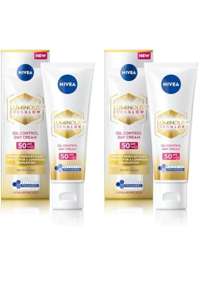 NIVEA Luminous Even Glow Oil Control Day Cream SPF50 40ml (Pack of 2) - Image 1